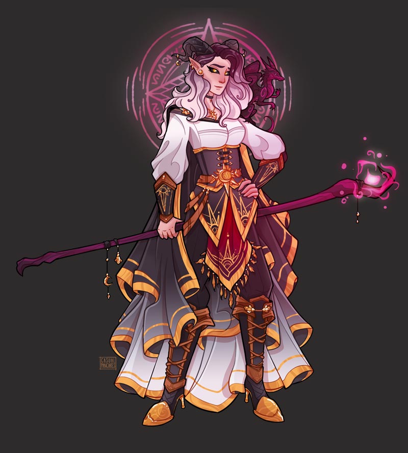 Portrait-character-design-example-a-personal-dungeons-and-dragons-tiefling-warlock-and-her-pseudodragon